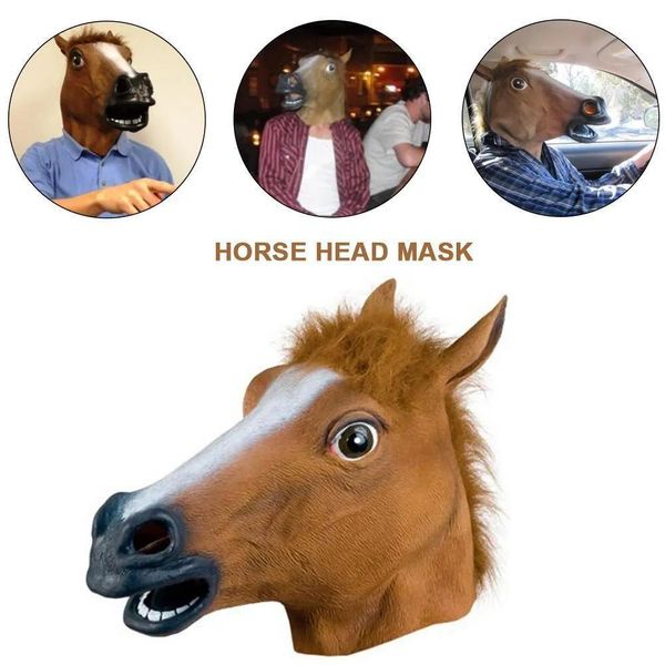 Máscaras 2019 nova máscara de cabeça de cavalo látex borracha animal máscara cosplay adereços para festa de máscaras halloween páscoa brinquedos festa halloween y200103