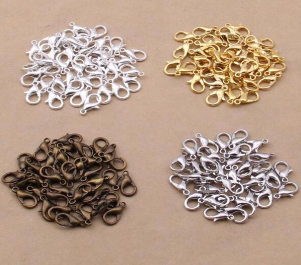 1000 pçs 12mm metal lagosta fechos ganchos goldródio lagosta fechos ganchos para fazer jóias encontrar diy colar1902507