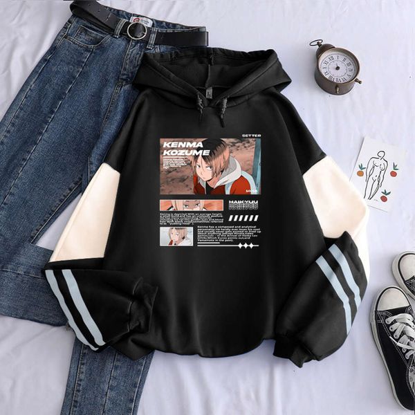 Moda estética nekoma high school kenma kozume haikyuu anime hoodies moletom casual haruku masculino manga longa streetwear