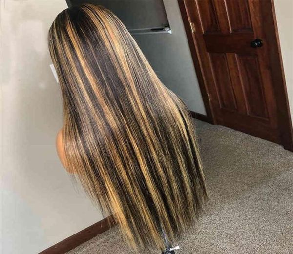 Ombre 1b 27 cores cabelo virgem liso marrom e transparente destaque mel loiro peruca frontal de renda 266w8689571