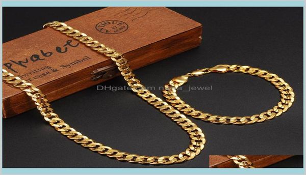 Classici alla moda reale 24K oro giallo Gf uomo donna collana braccialetto set di gioielli solido catena cordolo resistente all'abrasione goccia De7479197