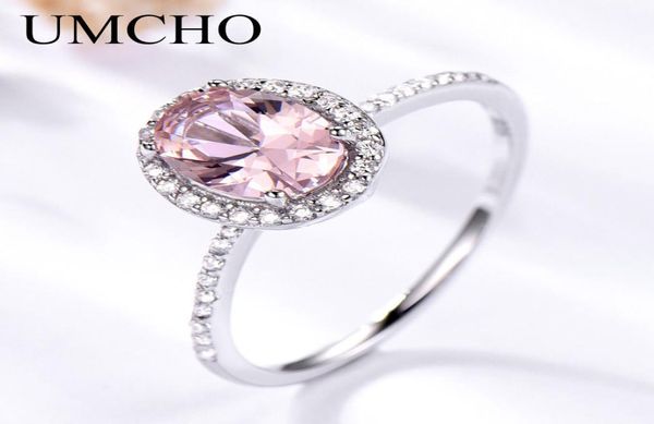 Umcho 925 anel de prata esterlina oval clássico rosa morganite anéis para mulheres noivado pedra preciosa casamento banda jóias finas presente t1909599204