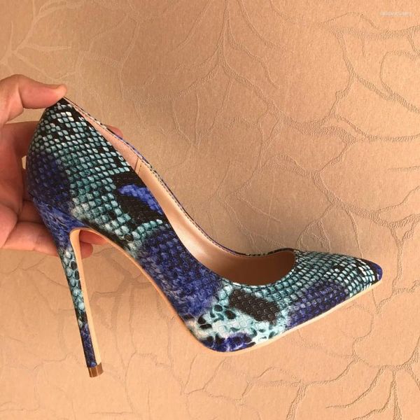 Модельные туфли, модные женские туфли-лодочки, туфли на высоком каблуке-шпильке со змеиным принтом синего цвета и питона, 12 см, 10 см, 8 см