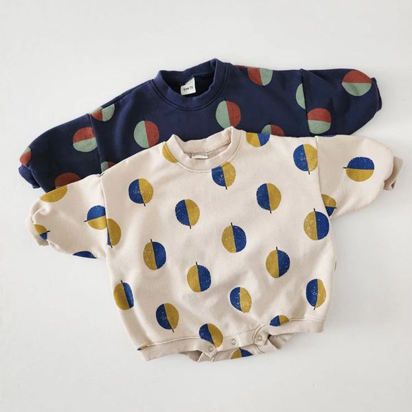 Kleinkind-Ballon-Druck-Sweatshirt-Strampler Beige INS Korea geborene Babys Mädchen Jungen Lose Langarm-Overalls Outfit 231226