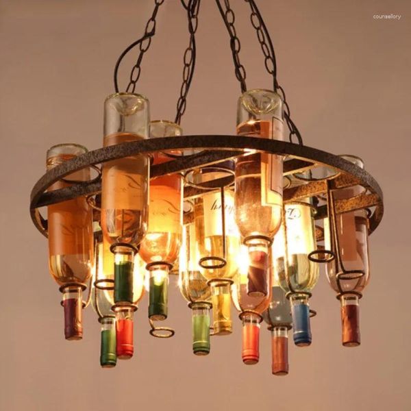 Lâmpadas pendentes vintage ferrugem cor metal garrafa de vinho candelabro e27 led café loft bar ferro droplight loja luminária