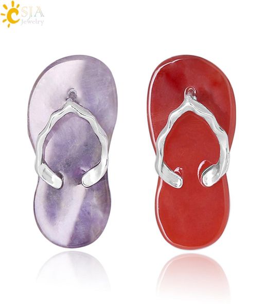 CSJA Mulheres Chinelo Sapato Pingente Pedra Natural Olho de Tigre Ágata Vermelha Aventurina Cristal Quartzo Verão Sandálias Pingentes Joias para Gi4474710