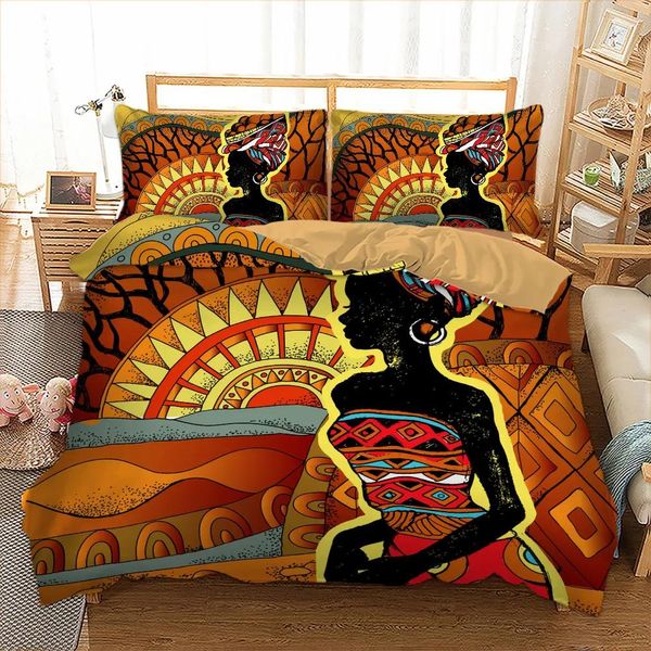 Conjuntos de pessoas africanas conjunto de cama mulher capa de edredão gêmeo completa rainha king size têxteis para casa vermelho laranja roupa de cama 3 pcs dropshipping c0223