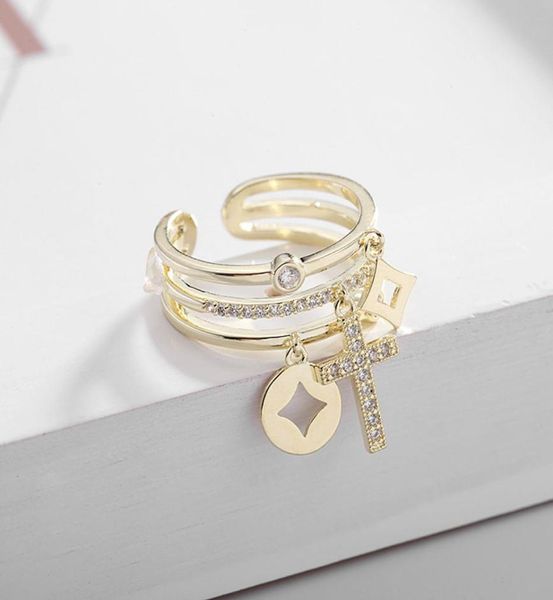 Novo estilo coreano microincrustado zircão anel aberto jóias temperamento feminino marca de luxo highend brilhante zircão 18k banhado a ouro 368662978