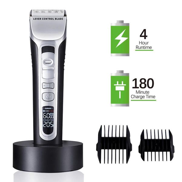 Aparador de cabelo profissional, lâmina de cerâmica de titânio, tela lcd, forte potência, salão de beleza, barbeiro, máquina de corte de cabelo para homens