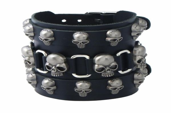 Pulseiras punk rock modernas colorido preto prb001 couro acessório masculino liga de moda de moda crânio rebite misos de hip hop jewe5952867