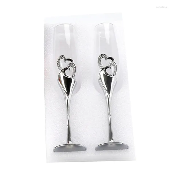 Şarap Gözlükleri 2 PCS Düğün Şampanya Cam Set Toasting Flüt İle Rhinestone Kristal Kirpik Karterler Dekor Dekrar İçecek Goblet Bardak