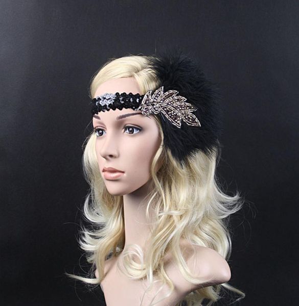 Exagerado lantejoulas pena flapper bandana jóias de cabelo grande gatsby cocar acessórios de cabelo de casamento headpiece6351981