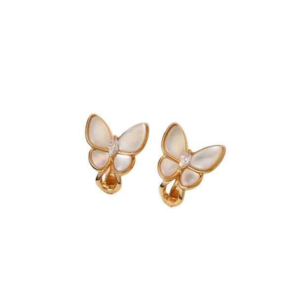 Vans Cleef Tasarımcı Küpeler Kadınlar Orijinal Kalite Cazibesi Altın Yüksek Kelebek Küpeler Küpeli Kadınlar Yeni Beyaz Kulak