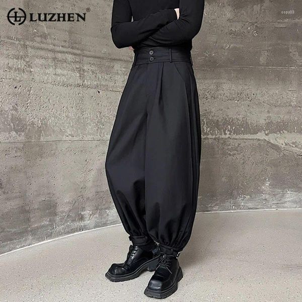 Calças masculinas Luzhen perna elegante solta homens calças chinesas na moda larga streetwear cor sólida elegante baggy casual maré 179997