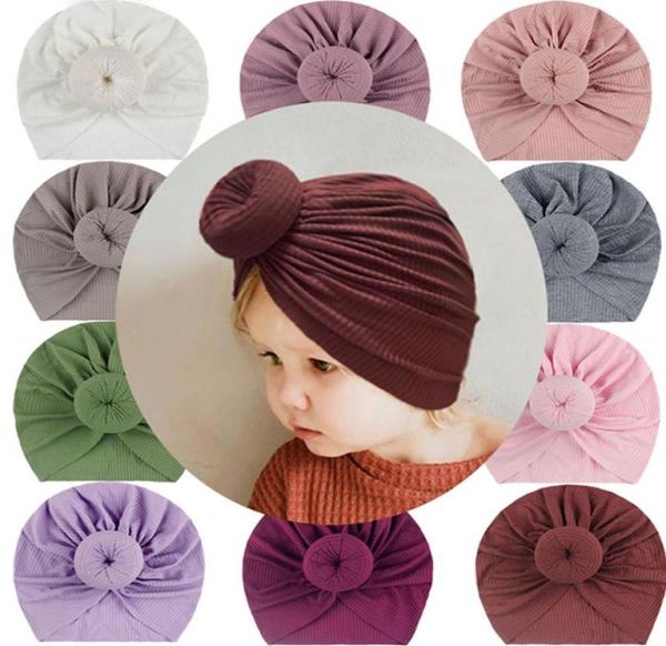 12 Farben Babymützen Süßes Mädchen Junge Knoten Indischer Donut Turban Kopfschmuck Mütze Kinder Kopfwickel Solide Weiche Kopfbedeckung Gerippte Baumwolle Säugling T9939556