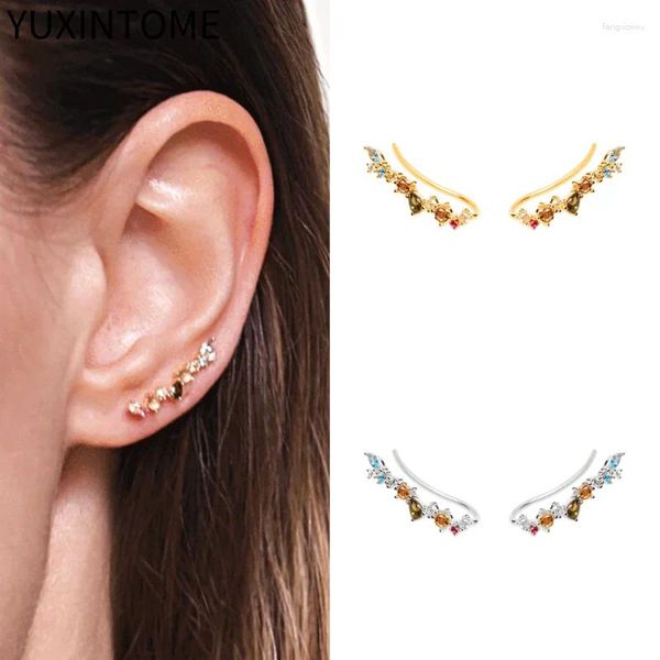 Brincos de garanhão 925 prata esterlina orelha agulha pavimentar zircão colorido para mulheres moda clipe luxo earcuff jóias