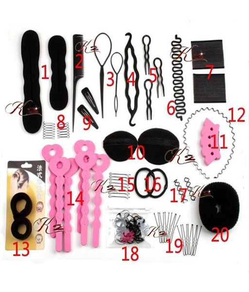 Ferramentas de estilo de cabelo conjuntos de cabelo mágico clip maker hairpins rolo kit trança conjunto esponja estilo acessórios7080906