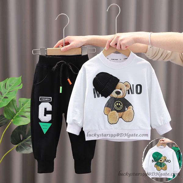 Set di abbigliamento in cotone per bambini alla moda 1-5T Abiti casual per bambina per neonato Abito in maglione firmato orso cartone animato 2 pezzi/set