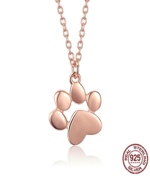 925 Sterling Silber Rose Gold Farbe Tier Fußabdruck Hund Katze Fußabdrücke Pfote Halsketten Anhänger Frauen Schmuck schmuck für neue jahr 5016614