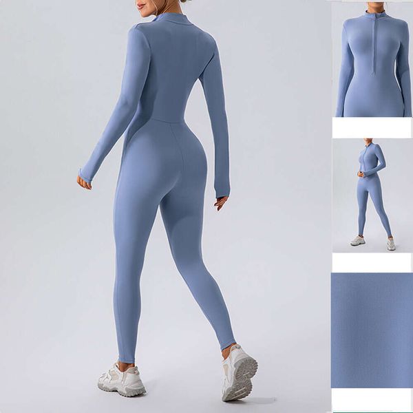 Lu Lu Align Sleeve Nude Long 2024 Zipper Jumpsuit Damen Sport und Fitness Training Tanz Einteiliger Body Yoga Lemon LL Frau