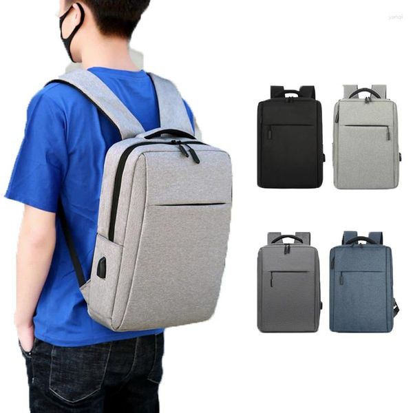 Mochila masculina cor sólida laptop negócios oxford adequado para computador de 16 polegadas com porta de carregamento USB mochila de viagem