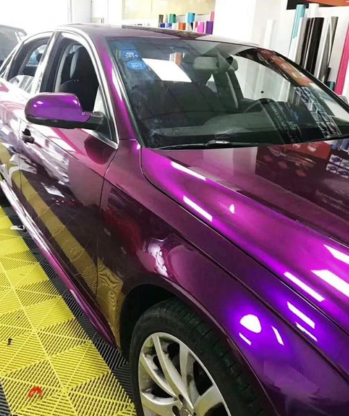 Adesivos Roxo/vermelho brilho metálico vinil carro envoltório filme com bolhas de ar livre/adesivos de carro autoadesivo 1.52x2 0m/rolo 5x65ft