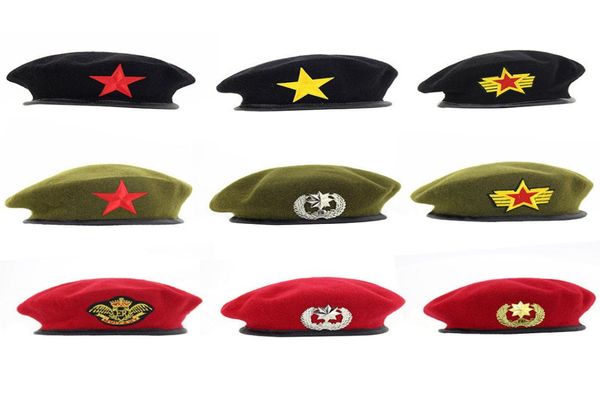 Militärmütze Männer ohne Abzeichen Solider Armee Hut Mann Frau Wolle Vintage Baskenmütze Beanies Caps Winter warme Mütze Cosplay Hüte für Frau7257162