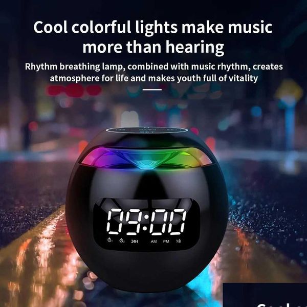 Altoparlanti portatili Colorf Altoparlante Bluetooth 5.0 Led Orologio digitale Lettore musicale Forma di palla senza fili Suono Mini Drop Delivery Elettronico Dhzt2