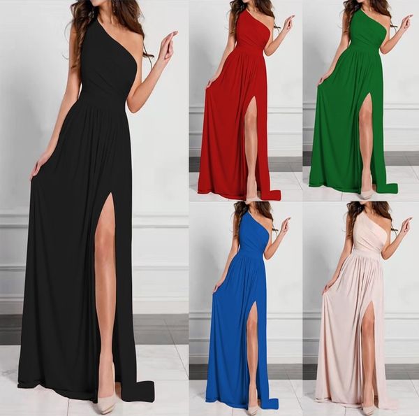 Настоятельно рекомендуется, чтобы длинное платье с разрезом с одной плечом для женщин с сексуальной линией по талии шелковая ткань и модный дизайн щелей