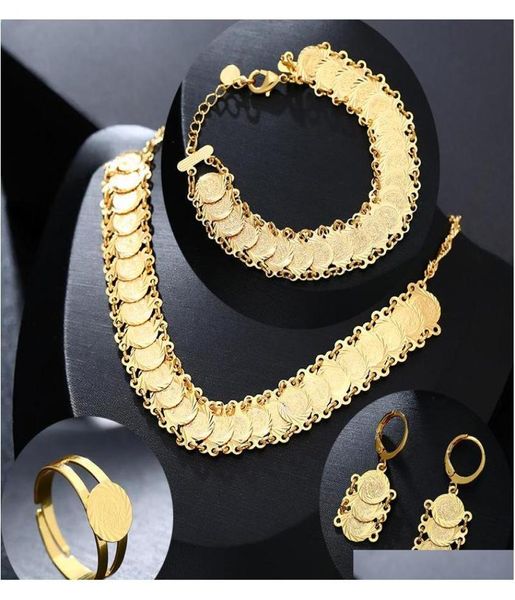 Nuovi set di gioielli con monete arabe classiche Collana color oro Bracciale Orecchini Anello Accessori per monete musulmane mediorientali Hsas04562737