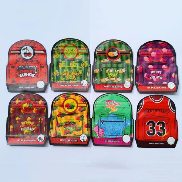 Saco de forma única irregular 3.5g mochila boyz diecut stand bolsa mylar sacos Forma especial gelato de cereja italiana zerbert gas house BJ