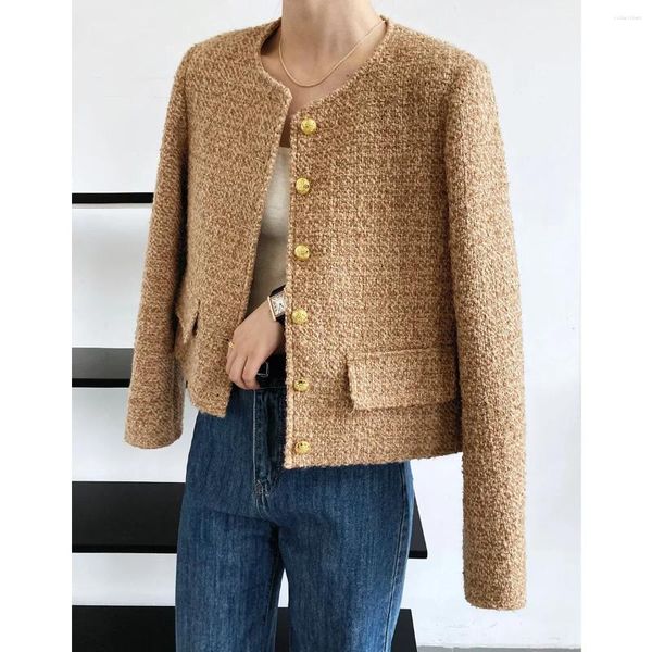 Giacche da donna Autunno Giacca coreana in tweed senior Moda Lusso Celebrity Girocollo monopetto Cappotto corto corto