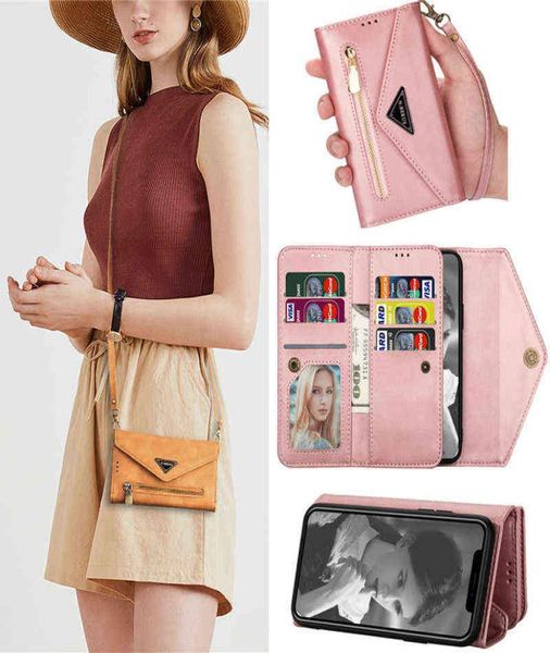 Handytaschen Mode Crossbody Lanyard Brieftasche Abdeckung für iPhone 14 13 12 11 Pro Max XR X 6 8 7 Kartensteckplatz Ständer Halter Geldbörse W225453979