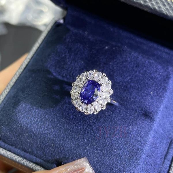 Anelli a grappolo Gioielleria raffinata Anello con tanzanite naturale Argento sterling 925 Delicato design di nicchia vivente