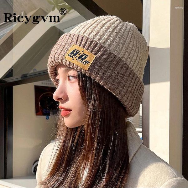 Berets RICYGVM Winter Frauen Gehörschutz Strickmütze Baggy Slouchy Beanies Einfarbig Ski Reiten Motorhaube Wolle Skullies Kappe Warme Kopfbedeckung