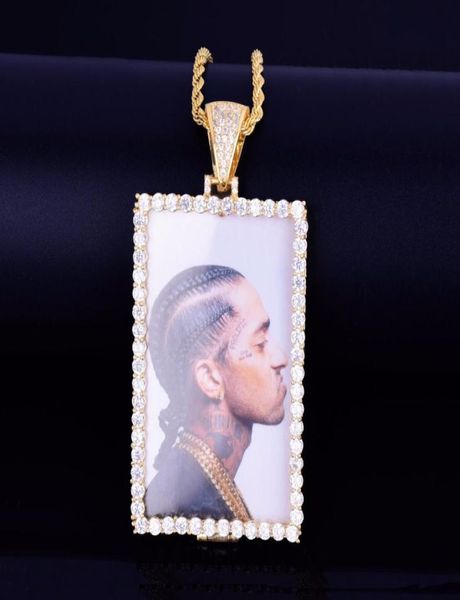 Neue maßgeschneiderte Po Squar Medaillons Halskette Anhänger mit Seilkette Gold Silber Farbe Kubikzircon Men039s Hip Hop Jewelr7236557