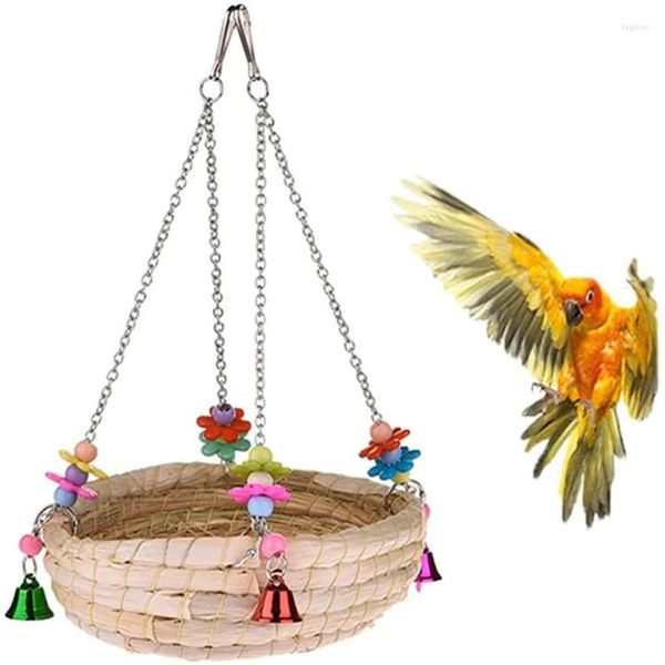Другие товары для птиц Плетеные соломенные игрушки для попугаев Гнездо-кровать-качели Игрушка с колокольчиком для попугаев-корелл Африканский серый какаду Аксессуары