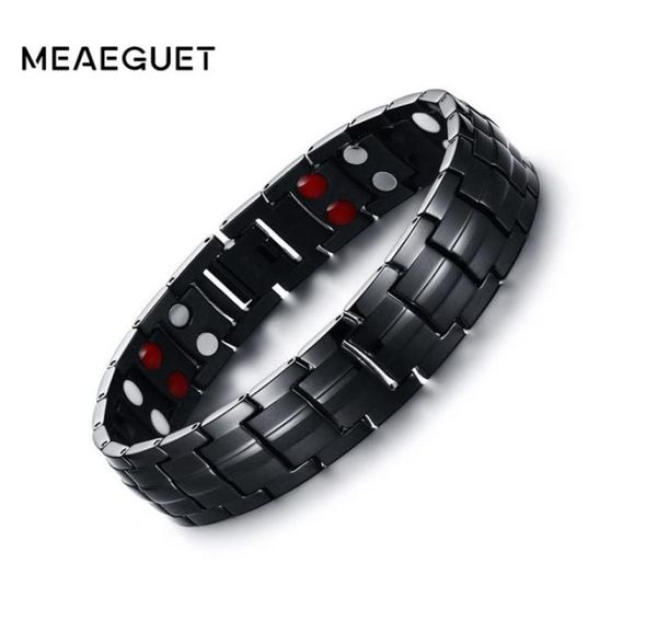 Meaeguet 15mm Magnete Bracciale per la salute degli uomini Braccialetti per terapia magnetica in titanio con ioni negativi neri a infrarossi lontani Gioielli4502051