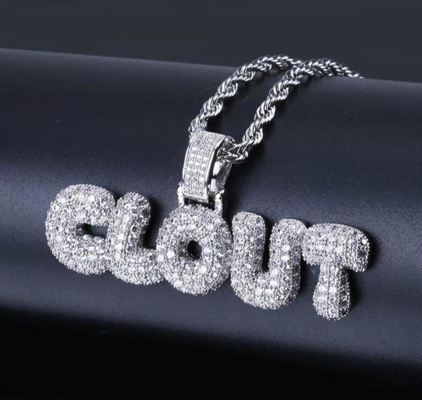 Personalizado nome inglês colares ouro prata bolha letras gelado cz alfabeto pingente correntes para mulheres homens hip hop ep9129792
