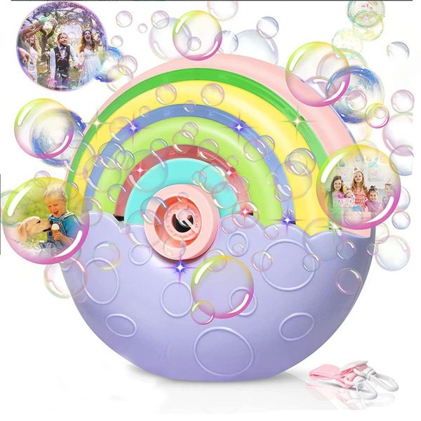 Pistola de burbujas de donut con LED Lilght Rainbow Máquina de burbujas automática portátil para niños Fiesta de bodas de cumpleaños al aire libre de verano 231226