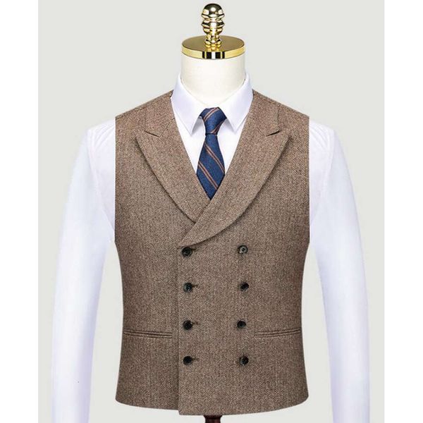 Colete masculino slim de lã para casamento, espinha de peixe, tweed, padrinho de casamento, festa de baile