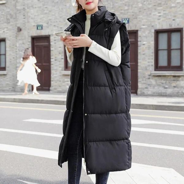 Gilet da donna Gilet imbottito in cotone da donna Cappotto antivento con cappuccio Gilet lungo da neve autunno inverno per il calore