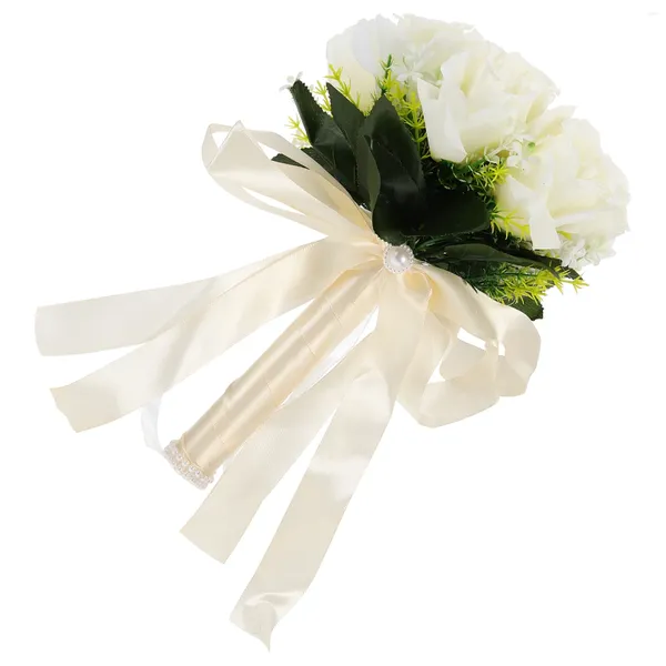 Dekorative Blumen mit Hochzeitszubehör, künstlicher Brautstrauß, Esstischdekoration, kleine lebensechte Rosen-Brautjungfernsträuße aus Seide für