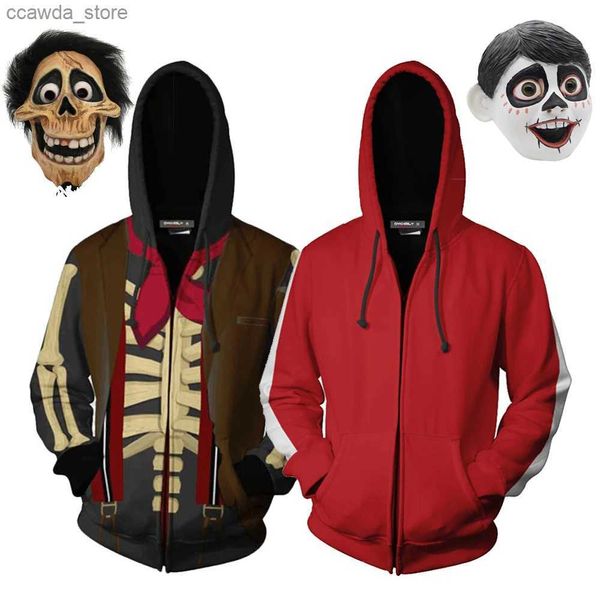 Herren Hoodies Sweatshirts Film COCO Miguel Riveras Hoodie Cosplay kommt Männer Frauen Hector Rivera Hoodie Jacke Sweatshirts Cosplay Maske Q231226