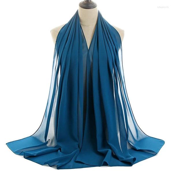 Abbigliamento etnico Moda Donne musulmane Bolla Perla Sciarpa di chiffon Hijab Stole Bandane Turbante Mujer Pashmina femminile Bufanda Foulard Scialle