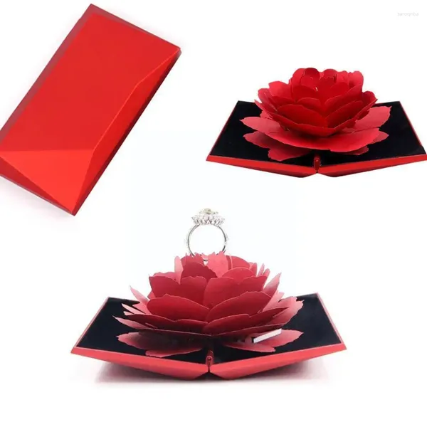 Bolsas de jóias 3D Coração Forma Rosa Flor Caixa Proposta Anéis de Casamento Suporte de Exibição Especialmente Projetado para Casais Armazenamento