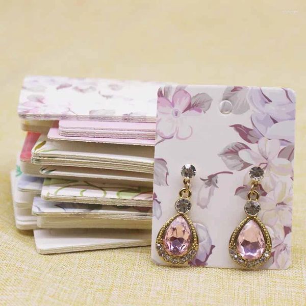 Sacchetti per gioielli 100 pezzi Confezione di orecchini di carta bianca multi-stile 5x6,5 cm Orecchini con stampa di fiori Kraft e frutta Schede di visualizzazione