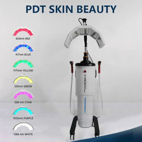 Novo modelo avançado PDT LED 7 cores + alças de levantamento térmico para cuidados com os olhos / rosto, rejuvenescimento da pele, fototerapia 3 em 1, máquina para remoção de rugas e acne