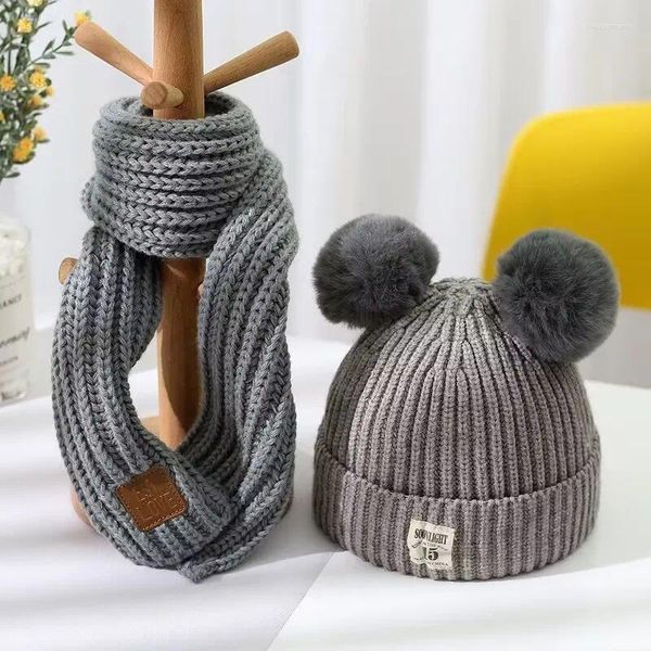 Berets Herbst und Winter Baby Hut Schal Set Koreanische Nette Kinder Hals Gestrickte Hüte Für Jungen Mädchen