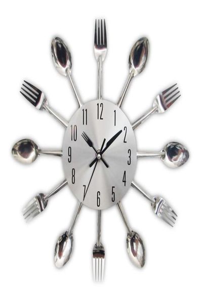 Orologi da parete da cucina in metallo moda 2019 nuovi arrivi creativo cucchiaio forchetta quarzo europeo design moderno orologi decorazioni per la casa Y2001105434369